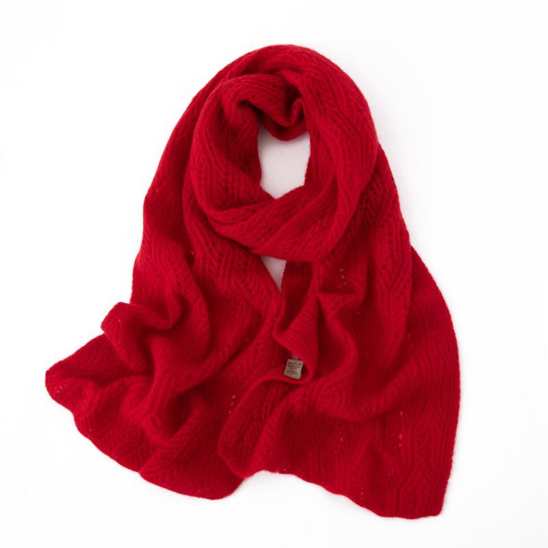 Autumn & Winter 100% Pure Cashmere Hollow Knit Jacquard Color Block Neck Gaiter Scarf
