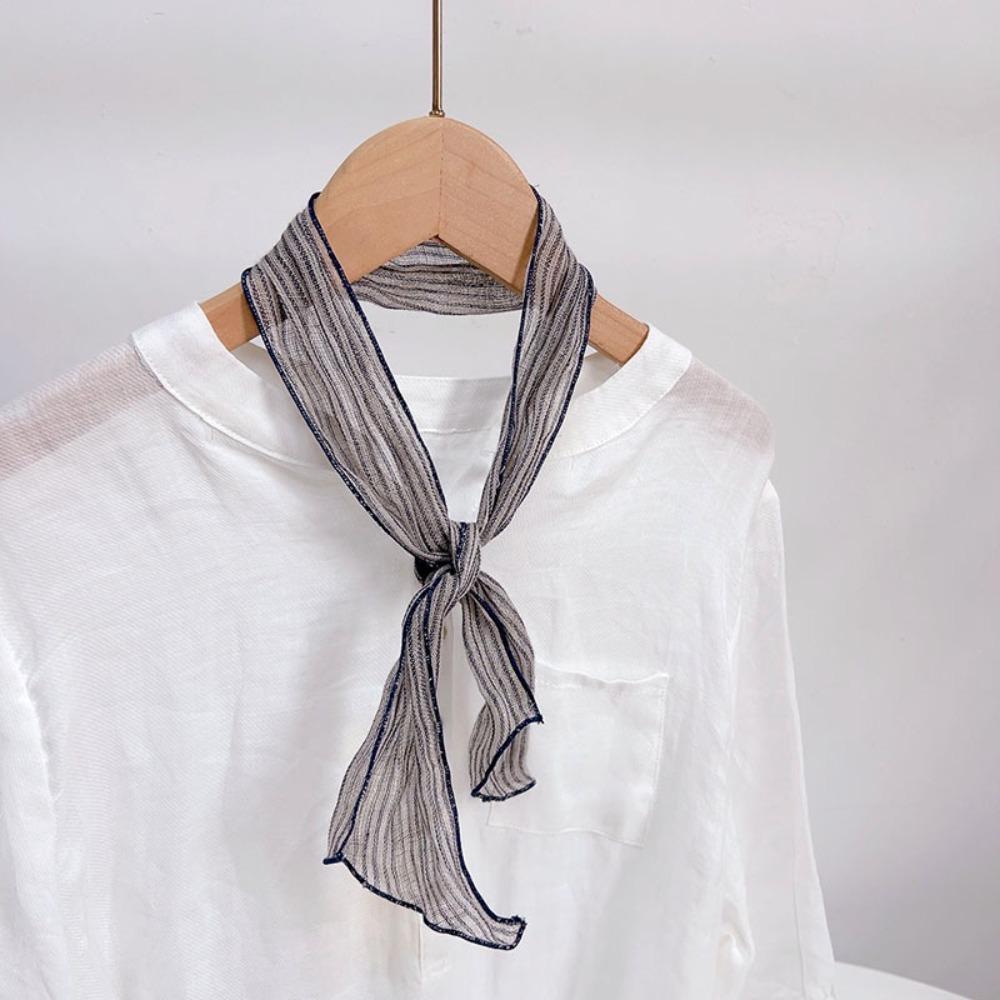 

Retro Navy Blue Polka Dot Small Neck Tie Printing Linen Women s Long Scarf Striped 10*103cm Small Silk Scarf Neck Protection