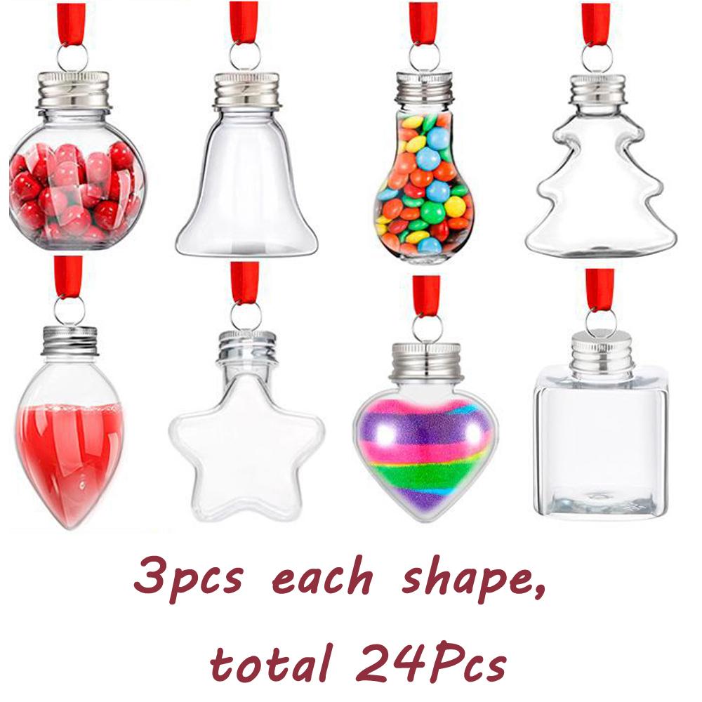 

8 Different Shaped Christmas Tree Ornament Fillable Booze Water Bottle Plastic Clear Christmas Ball Pendant Home Party Decor 50ml
