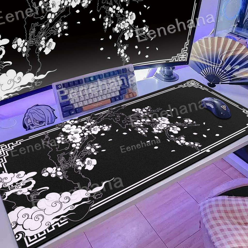 XXL Japan Cherry Blossom Mouse Pad Large Laptop Gaming Black & White Sakura Anime Office Carpet Gamer Keyboard Computer Deskmats