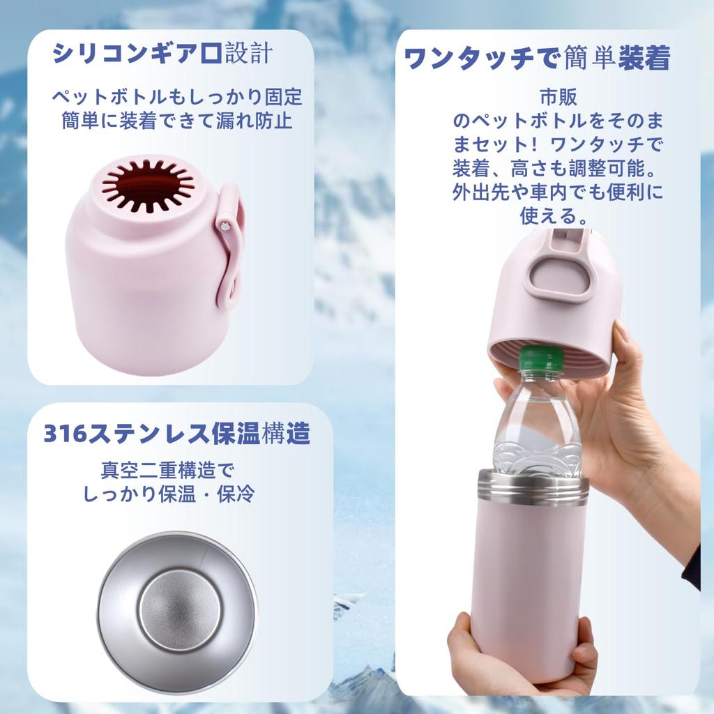 Vacuum Insulated PET Bottle Holder with Folding Handle, Fits 400ml to 600ml Bottles, Keeps Cold or Hot, and Supports Beverages