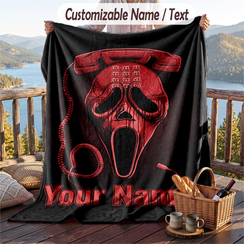 Custom Text Flannel Throw Blanket, Lightweight Cozy Bed Sofa BlanketScream Ghostface