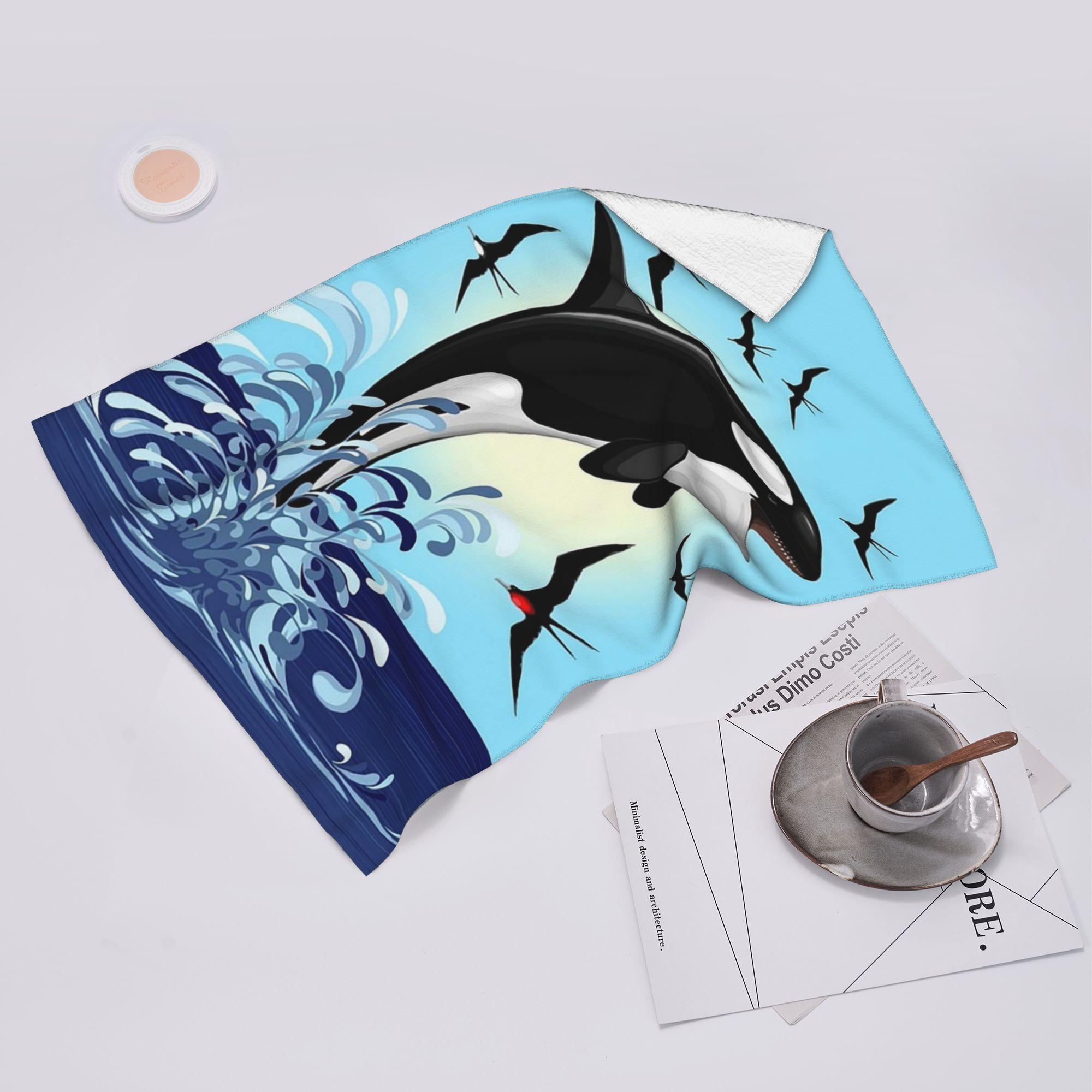 Lang Pattong White Orca Killer Whale Jumping Out The Ocean Soft Face Towel Quick Dry Pool Bath Cotton Towels Breathable