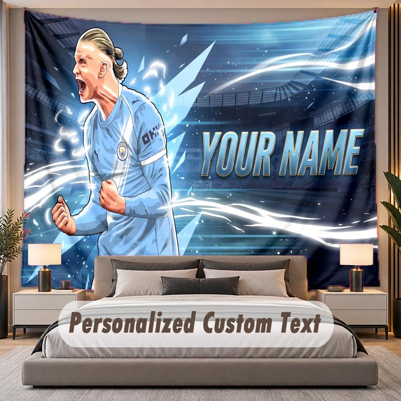 Custom Name Text Tapestry Erling Haaland Personalized Polyester Wall Tapestry For Bedroom And Room