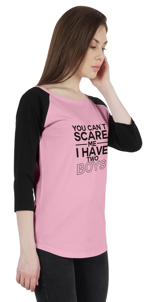 Inkmeso Tshirt For Mother's Raglan Tshirt  "You Can't Scare Me I Have Two Boys" Graphic Shirt