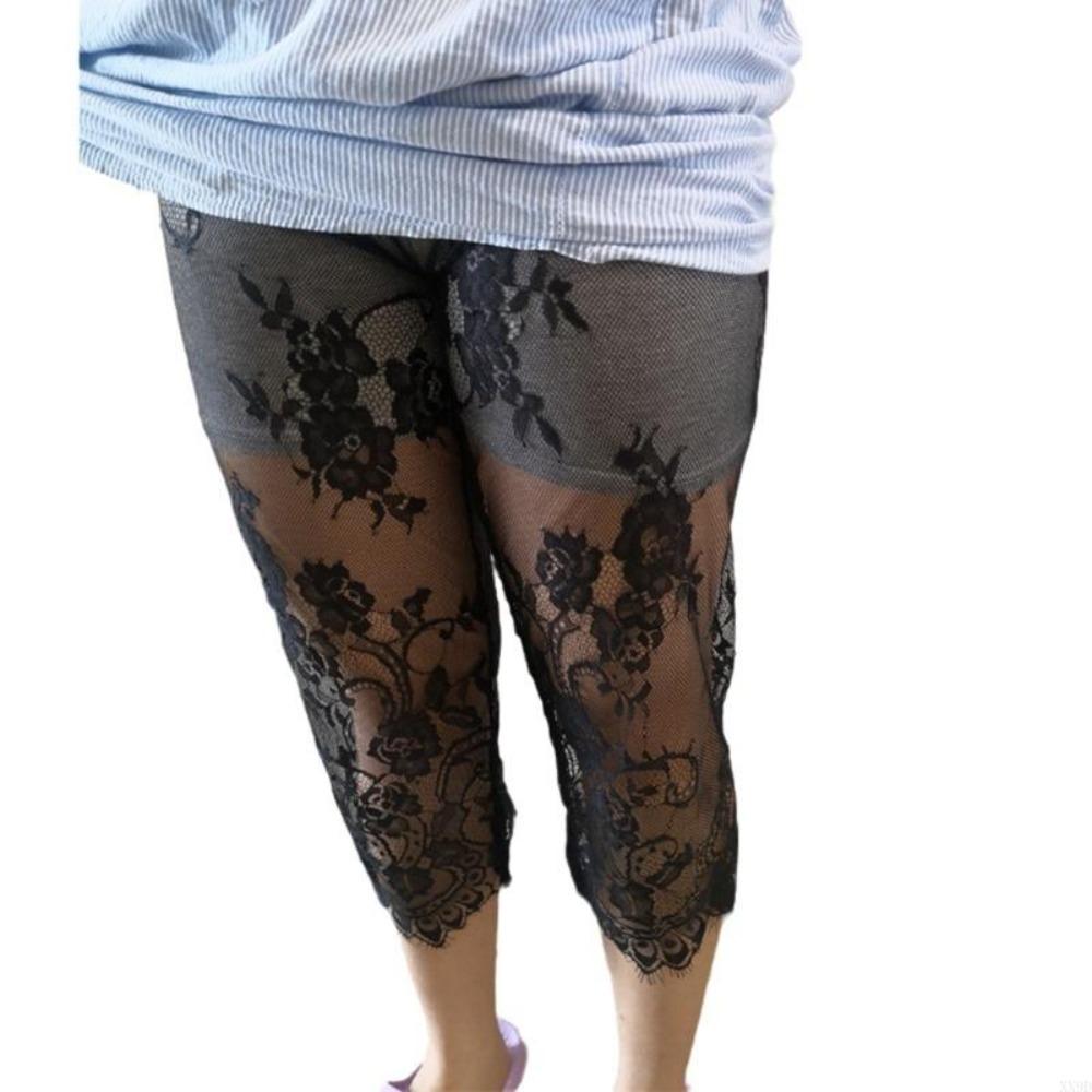 Lace Trim Stretch Leggings Stretch Fabric Half Slip Petticoat Flower Lace Pettipant Daily Wear чёрный