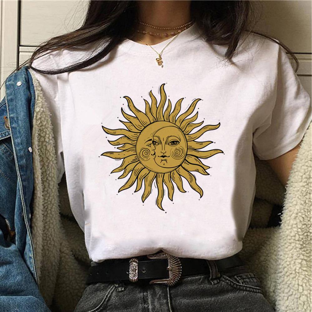 Witch Triple Moon Gothic Sun Top Women Harajuku T-shirts Girl Graphic Harajuku 2000s Clothing Graphic T Shirts Fashion  Y2K Top