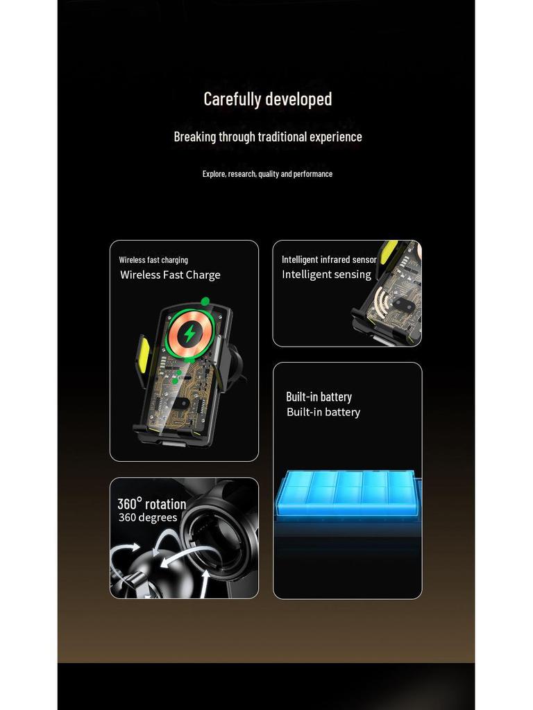 15W Fast Charging Wireless Car Phone Holder with Automatic Induction