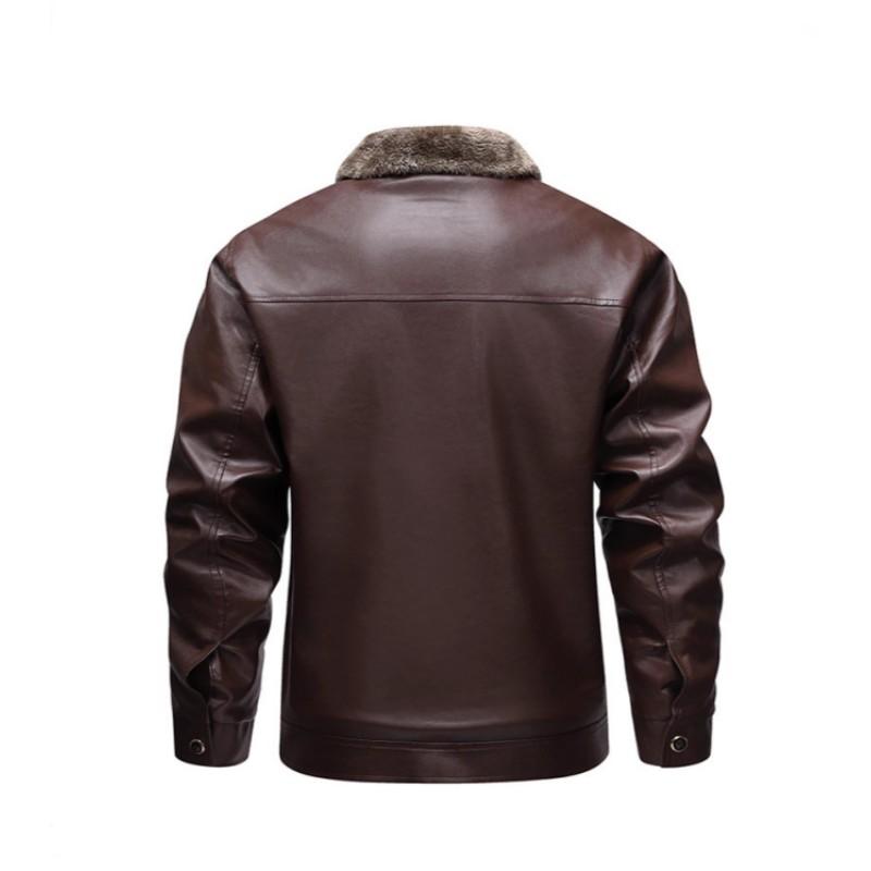 Men's Thickened, Fleece-Lined Leather Jacket for Fall/Winter: Lightweight, Business-Casual, Square-Neck, Versatile Outerwear