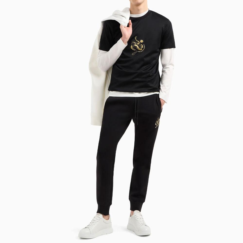 Emporio Armani SS25 Snake Year Limited Edition Snake Embroidery Fitted Short Sleeve Round Neck T-Shirt Men tops Black EM001702-AF10017-UC001