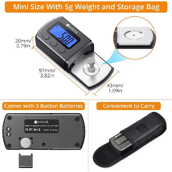 Neoteck Digital Turntable Stylus Force Gauge 0.01g/5.00g with Blue LCD Backlight Turntable Stylus Pressure Gauge with 5g Weight & Leather Case