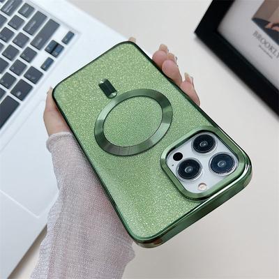 Custodia di ricarica wireless magnetica con scudo dorato di lusso placcato glitter per iPhone 14 13 12 11 Pro Max copertura anticaduta