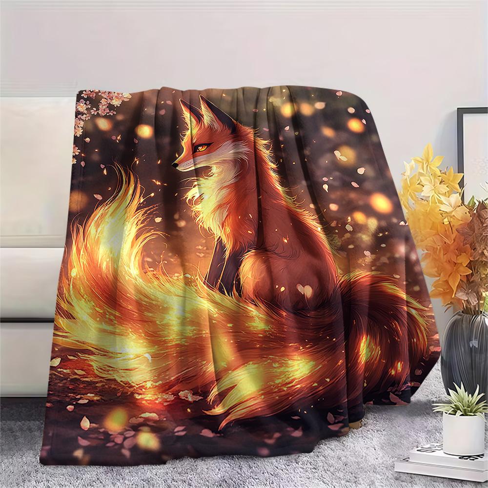 Fox Print Flannel Blanket, High quality Comfortable for All Seasons, Home Decor, Warmth and Comfort, Perfect for Christmas Gifts