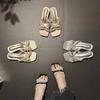 Slippers Women's Summer 2025 New Rhinestone Bow Thick Heel Sandals Square Head Open-toed Versatile Fashion High Heels