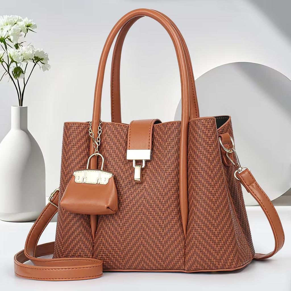 New Macaron Woven Handbag Fashion Temperament Versatile Tote Bag High-end Large Capacity Single-shoulder Crossbody Bag