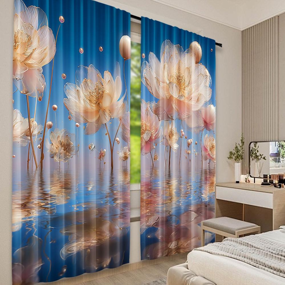 Flat Printing Window Drapes Floating Floral Dreamscape Digital Printed Polyester Family Party Use Event Curtains Set Of 2 Made