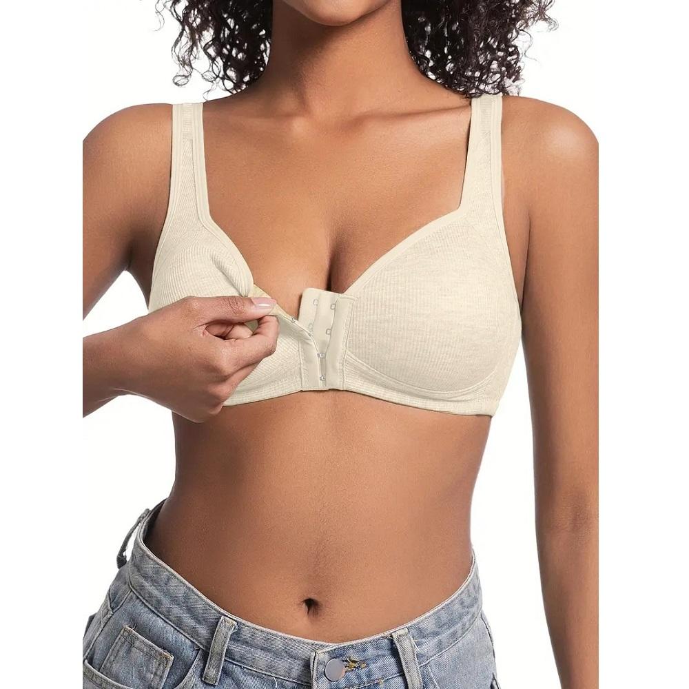 

Жіночий бюстгальтер без кісточок із застібкою спереду, однотонний, повний обхват, 3D чашки, більш продуманий для жінок середнього та похилого віку, індивідуальна білизна L бежевий