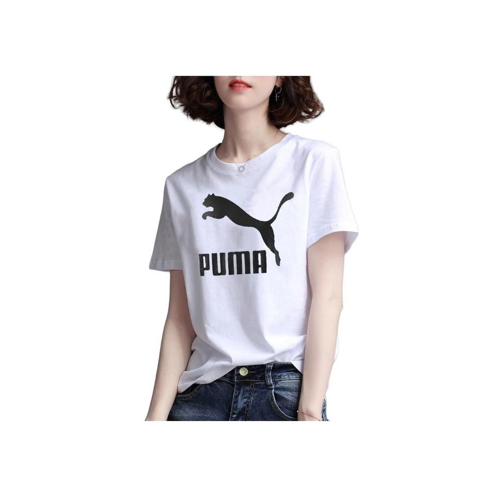 Puma Essentials American Retro Brand Logo Print Loose Round Neck Short Sleeve T-Shirt Women Tops White 855151-02