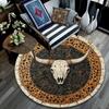 Leopard Print Bull Skull Round Area Rug,Carpet Rug for Living Room Bedroom Sofa Playroom Decor,Non-slip Floor Mat