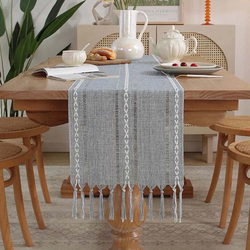 1Pc Linen Tassel Table Runner Rustic Farmhouse Style Tablecloth For Baby Shower Birthday Party Decoration Wedding Table Supplies