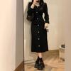 Early autumn new autumn clothes rich daughter high-end sense of wear temperament black knitted dress