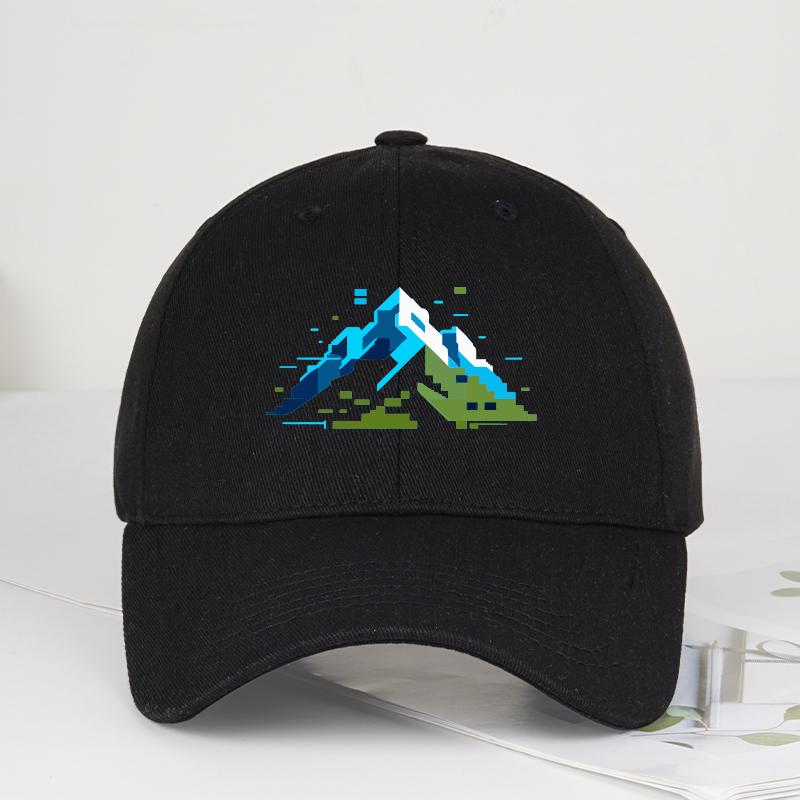 Fashion Pixel Snow Mountain Print Baseball Cap Retro Pixel Outdoor Style Outdoor Hiking Camping Travel Gift For Outdoor Enthusia