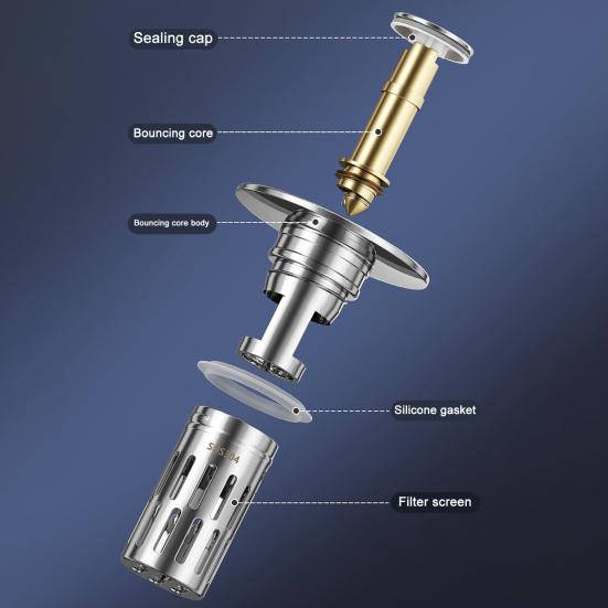 Brass Core Sink Stopper Stainless Steel Bathroom Sink Drain Strainer Easy Install Anti-Blocking Filter