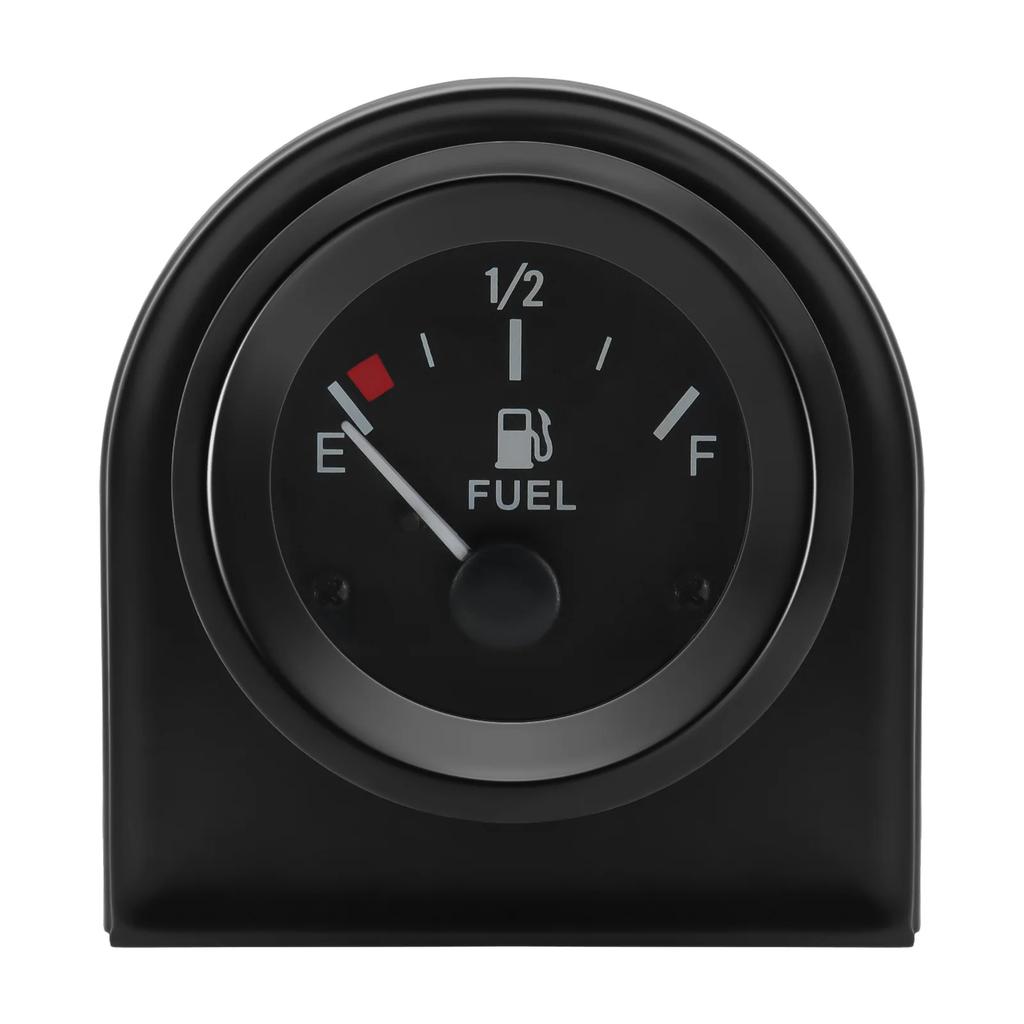 52mm Fuel Level Gauge  240-33ohm Car Meter Fuel Float Sensor Fit 5in-27in Tank Height White LED Light Black Rim Automotive Gauge
