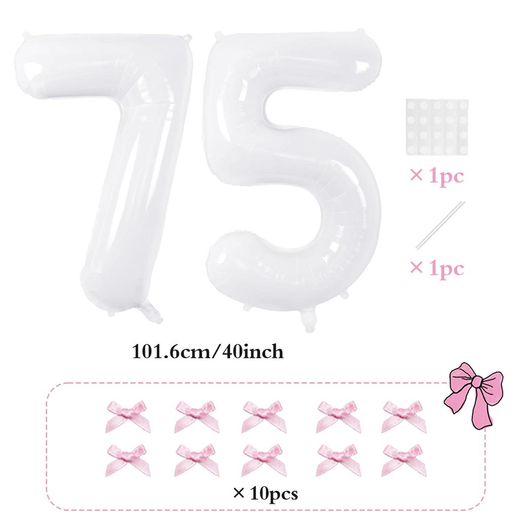 2pcs101.6cm Pink Bow Decoration White Digital Balloon for Birthday Anniversary Wedding Graduation Season New Year Decoration