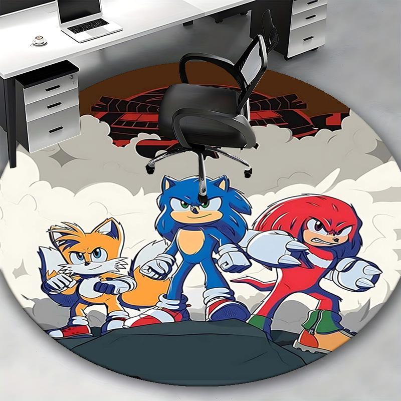 1 Stück Sonic the Hedgehog Anime Cartoon Design Runder Teppich Bürostuhlmatte, Rutschfester Teppich für Heimdekoration, Wohnzimmer, Schlafzimmer, Spielzimmer