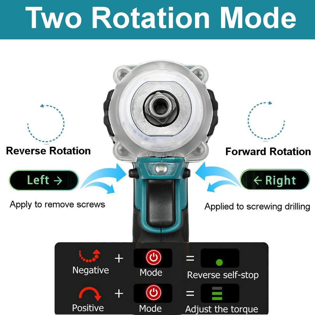 Elektrický rázový utahovák 2v1 388VF Bezuhlíkový klíč + pouzdro 800 NM 4000 ot./min Baterie Li-ion Baterie Instalace vrtačky Elektrické nářadí 110-240V