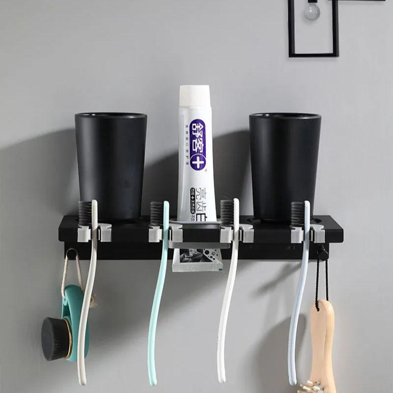 Bathroom Electric Toothbrush Rack Black/Nickel Wall Hanging Toilet Toothbrush Holder With Cup With Hook Bathroom Accessories