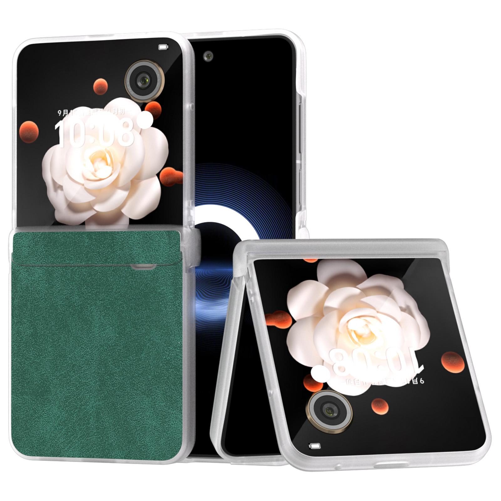 

For Honor Magic V Flip 5G Case Hinge Design Matte Edge PU Leather Coated PC Folding Phone Cover Green