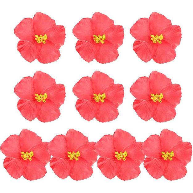 HOMSFOU 10PCS Hawaiian Faux Flowers Hibiscus Flowers Decoration Artificial Tropical Flower Vivid Flower for Hawaiian Luau Tabletop Decoration Party