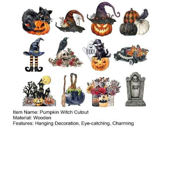 Halloween Wood Ornament For Tree Vintage Hanging Decoration Pumpkin Witch Black Cat