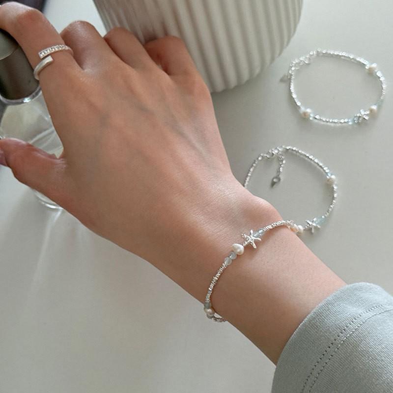 Elegant Pearl Starfish Charm Bracelet Women Gold Plated Adjustable Rope Chain Stylish Minimalist Jewelry Accessory