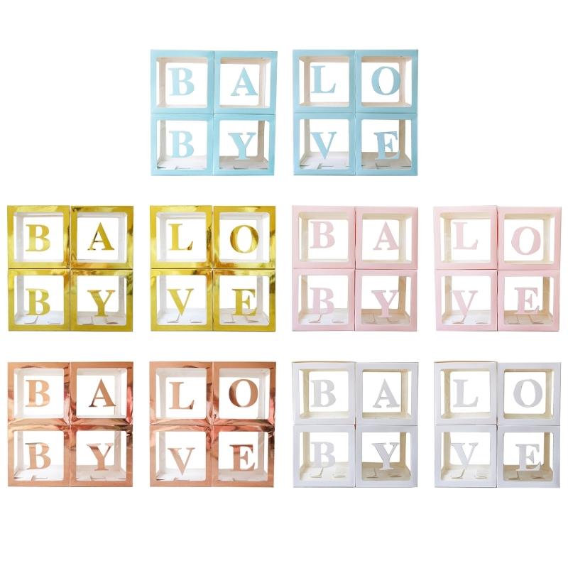 Baby Boxes with Letters for Baby Shower Wedding Birthday Party Decoration 4pcs/set Clear Box Set for Kid Boys Girls Gift