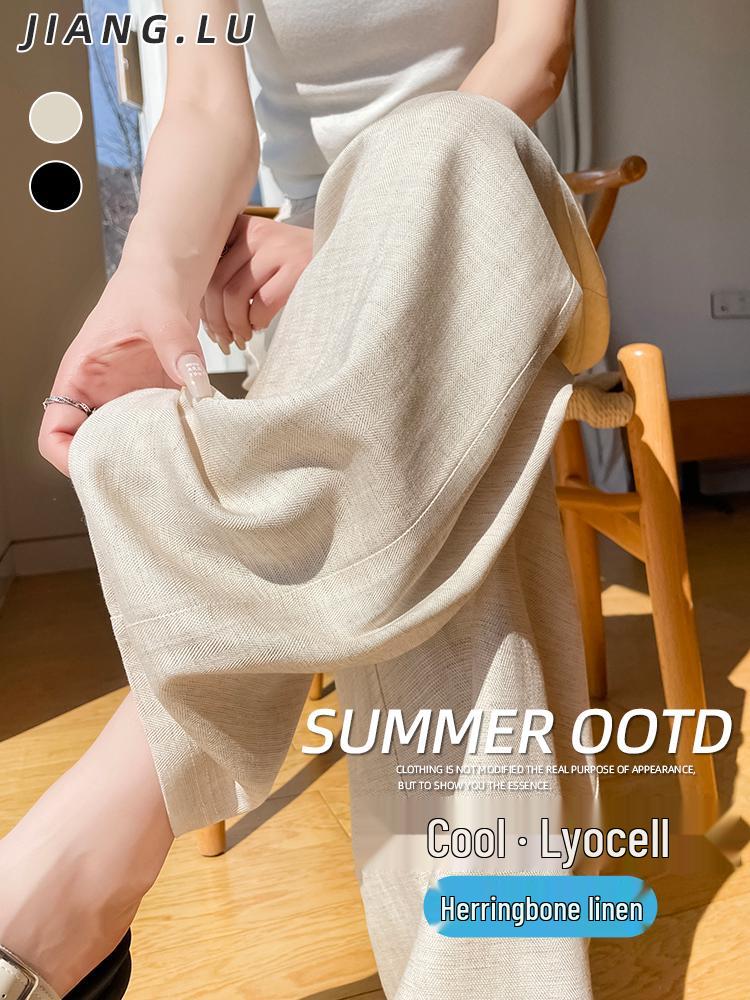 Women's Wide-Leg Lyocell Pants - 2026 Summer Breathable Tencel Linen, Casual Straight-Leg Design