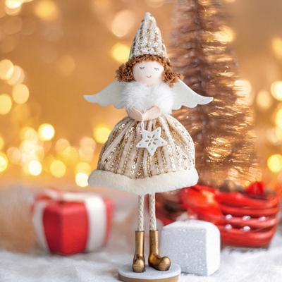 Ornement de Poupée Ange de Noël Poupée Ange en Tissu Faite à la Main Figurine Elfe Fée en Peluche pour Décoration de Fête de Noël Nouvel An Anniversaire Mariage