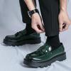 Men's Shiny Tassel Pointed Toe Leather Slip-On Loafers with Thick Sole - Plus Size Formal Casual Shoes