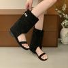 Vintage low-heeled khaki suede open-toed short boots women's 2025 new Spice Girls vacation pant boots sandals cool boots