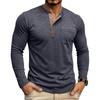 Autumn Winter Mens Henley Long Sleeve T-Shirt Contrast Collar Placket 3 Buttons Chest Pocket Soft Casual Daily Tops