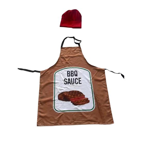 Sauce Kitchen Apron with Hat Adjustable Strap Breathable Christmas Halloween Cosplay Party Chili BBQ Teriyaki Sauce Chef Cooking Apron