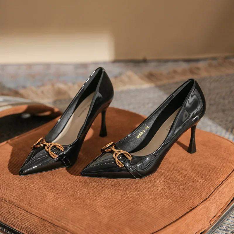 

Fashion Fashion Metal Buckle High 6.5cm/8.5cm Stiletto Heels Pumps Women Shoes Pointed Toe Office Work Party Shoes Ladies Wedding Shoes 37