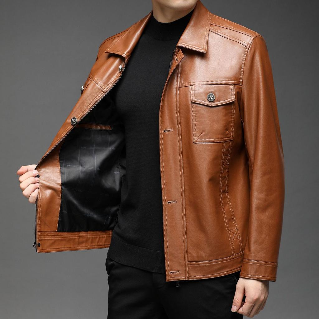 Autumn and Winter New Men's Leather Jacket Leather Jacket Locomotive Leather Jacket Fashion Youth Lapel Windproof Velvet Leather Jacket Jacket