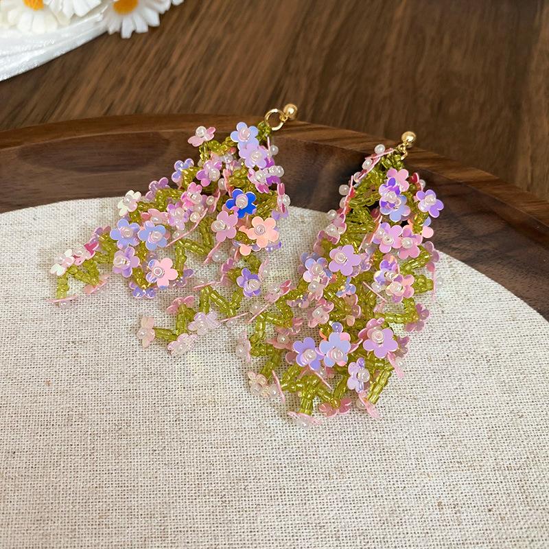 

Серьги с бахромой из супер-феи, Нишевые серьги с высококлассным чувством темперамента в стиле отпуска, Летние серьги-цветочное море