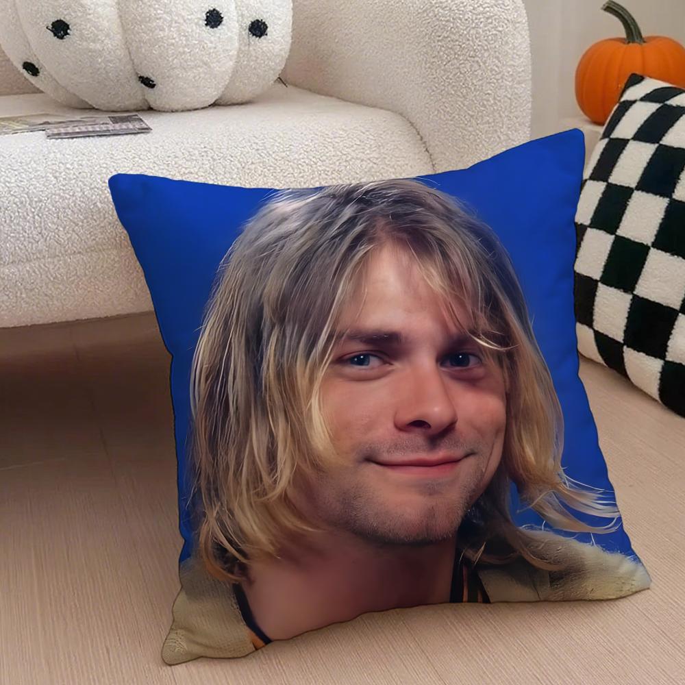 Grunge American Handsome Singer K-Kurt Cobain Cushion Cover Throw Pillow Cover Hidden Button Durable Polyester Chair Cushion