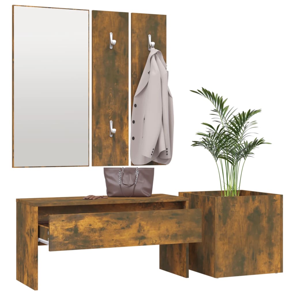 Hallway Furniture Set Smoked Oak Wood Based Material