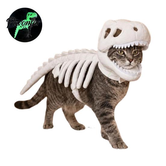 Pet Photography Prop Dinosaur Skeleton Costume, Glow-in-The-Dark 3D Apparel, Halloween Holiday Party Dog Clothes Dino Outfit for Dogs Cats,