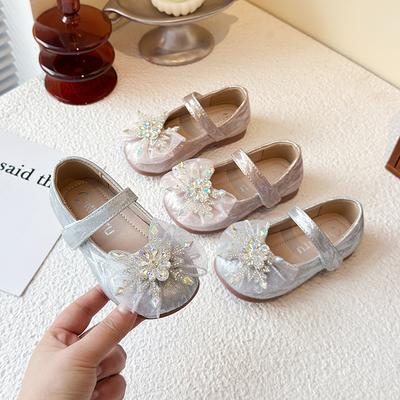 Spring and Autumn New Children's Crystal Shoes Soft Sole Single Leather Shoes Girls Princess Rhinestone Bowknot Shoes
